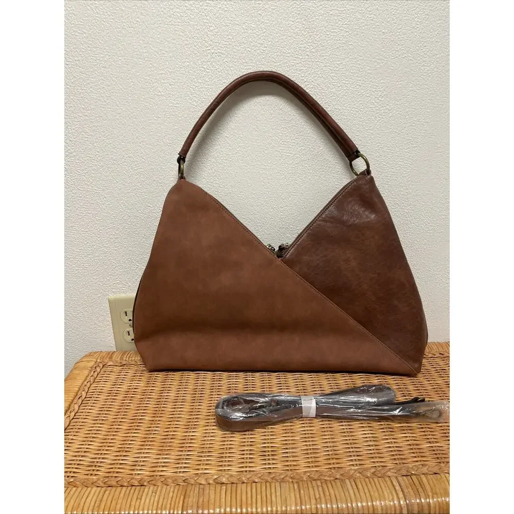 NWoT Simply Noelle Hobo Bag Brown Suede Faux Leather Colorblock Shoulder Boho